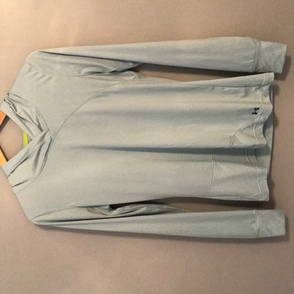 UA light blue fitted heat gear shirt with hood